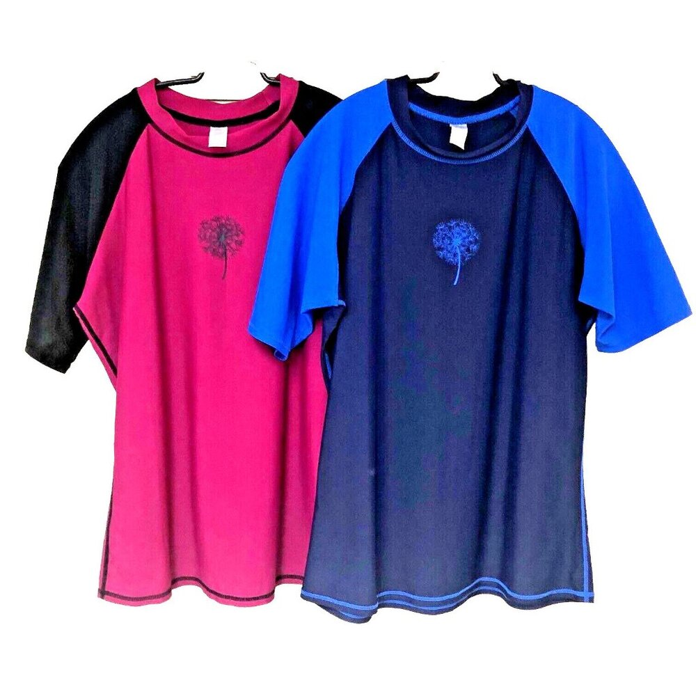 LOT OF 2 Womens Swim Rash Guard Compression Shirt UPF Beach Sun‎ Water Unisex L
